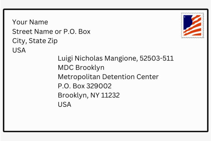 Envelope Example. Contact info is correct as of Jan. 2025. It is subject to change.